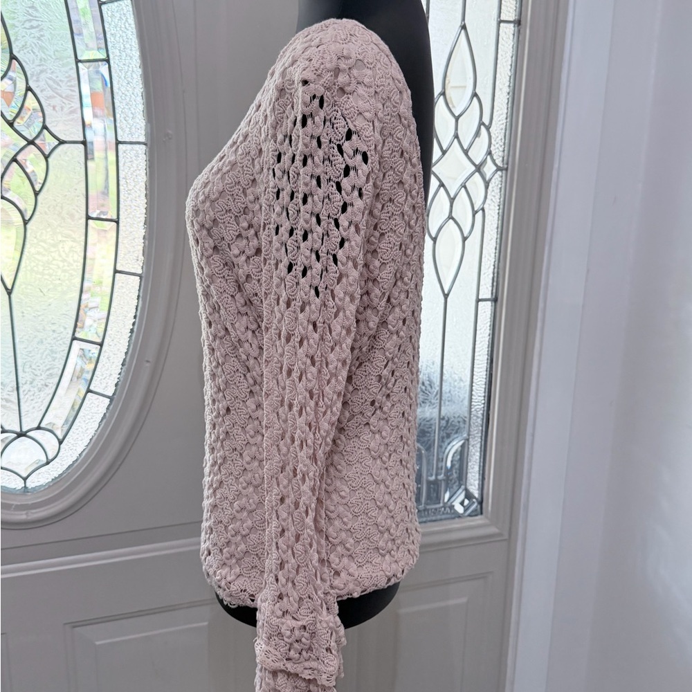 Free People Cream Crochet Lace Boho Scoop Back Long Sleeve Top – Size Small - Picture 6 of 11